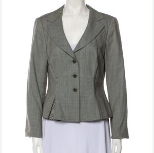 Escada Single Breasted Blazer Black and White Gingham Pleated Hems 38 GE or 8 US